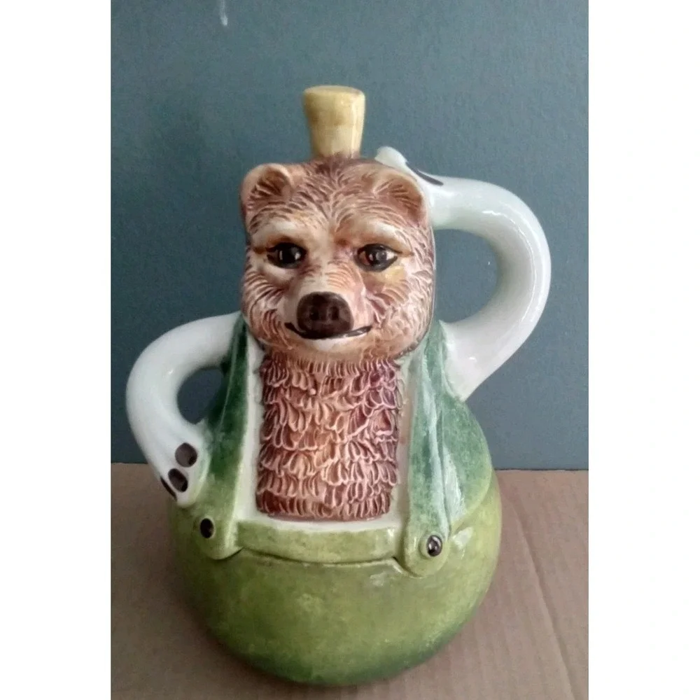 Whimsical Bear Pitcher Cookie Jar Ceramic Animal‎ Decor Kitchen Collectible